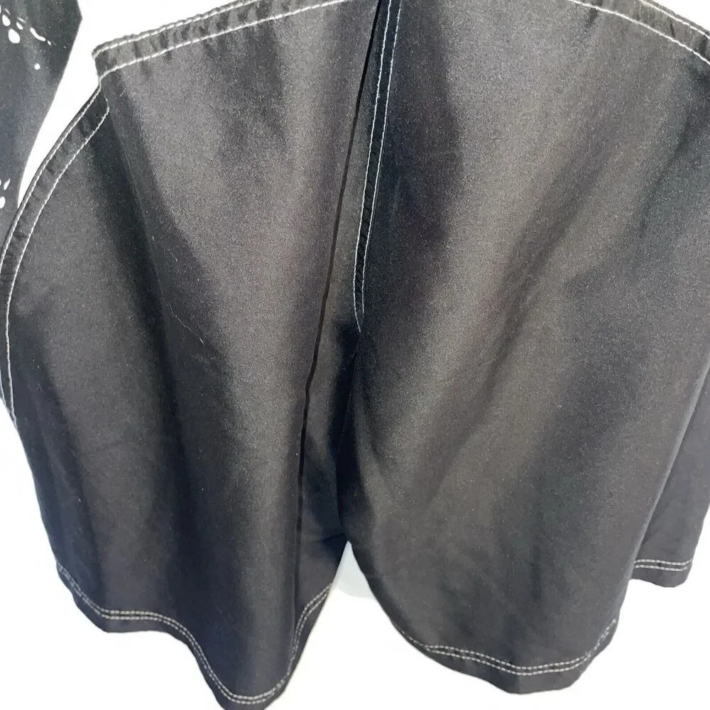 R S Surf Swim Trunks Men’s Size Large Black White Drawstring Inseam 9 Rise 12